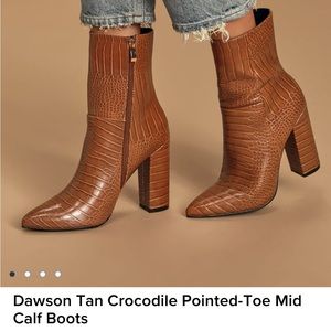 Lulu’s Dawson Tan Crocodile Pointed Mid Calf Boot 6.5